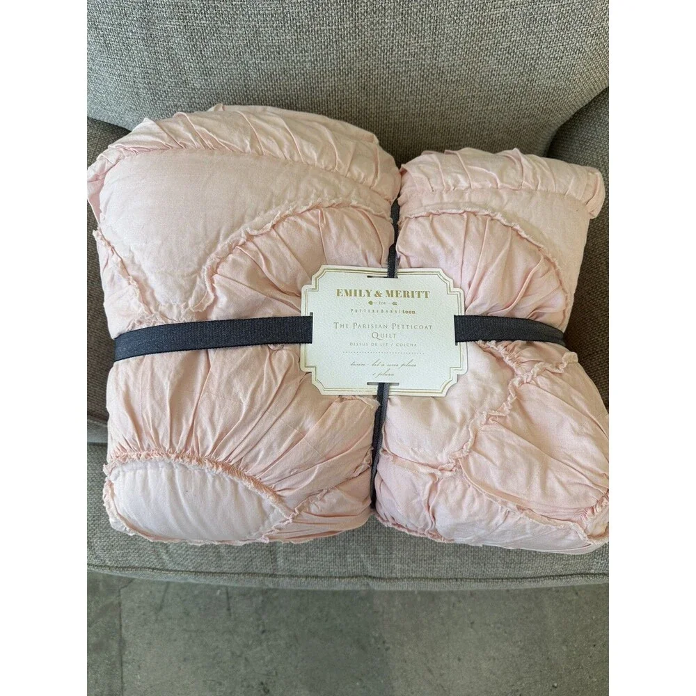 Pottery Barn Emily & Meritt Parisian Petticoat Quilt Twin Blush NWT FREE SHIP